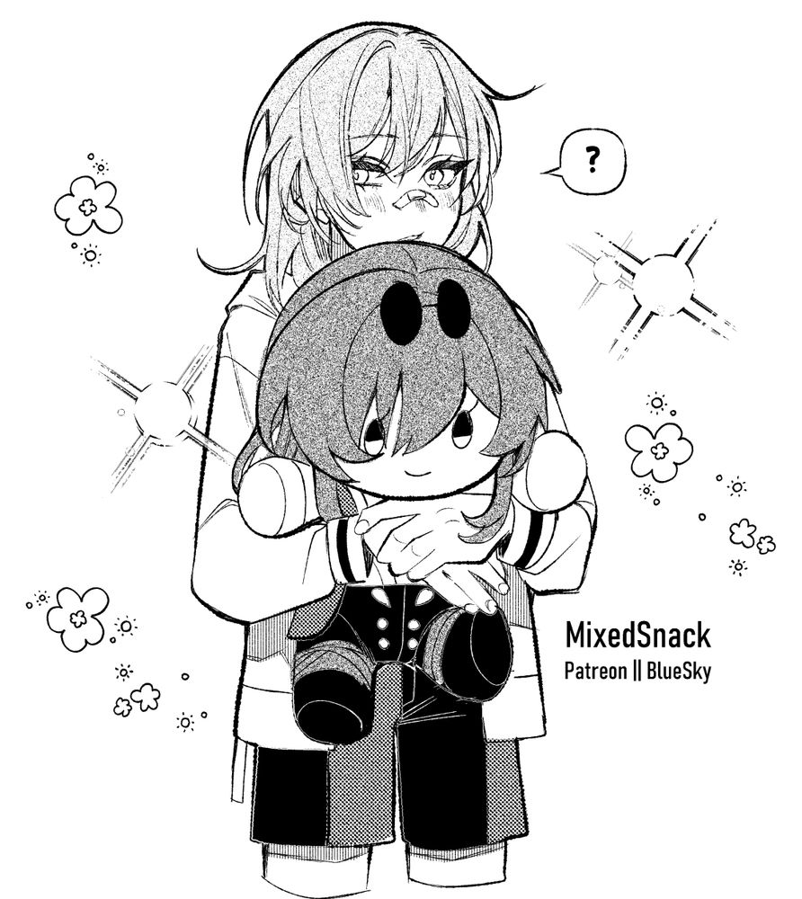 Young Stelle hugging a big Kafka doll