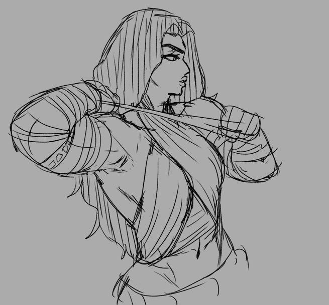 sketch of Absolute Wonder Woman wrapping her wrist tap