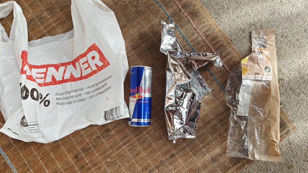 Garbage (food wraps and bag)