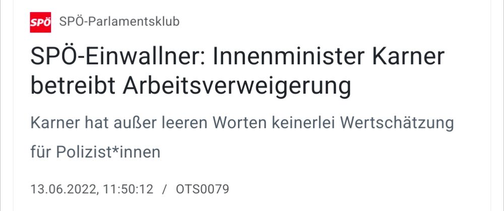 OTS: SPÖ wirft Karner Arbeitsverweigerung vor