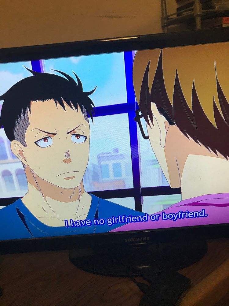 Captain Obi in Fire asking Hinawa if he has a girlfriend or a boyfriend and saying he has no prejudices about it 