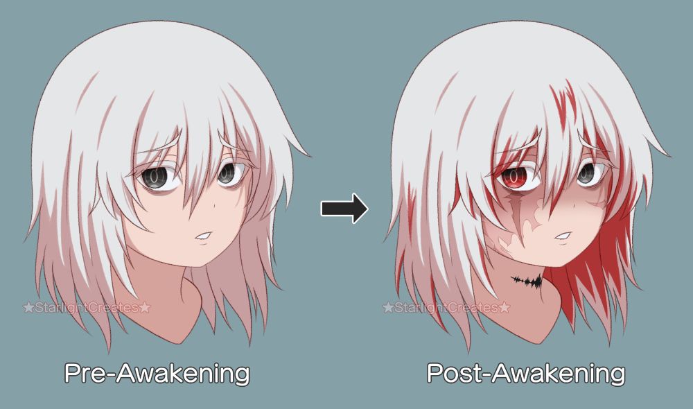 A comparison of a young Scar based on what he looked like before and after his awakening.