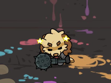 Castle Crashers custom character of a small anthropomorphic dog with a mace, stunned animation.