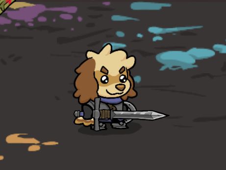 Castle Crashers custom character of a small anthropomorphic dog with a sword, standing and doing nothing.