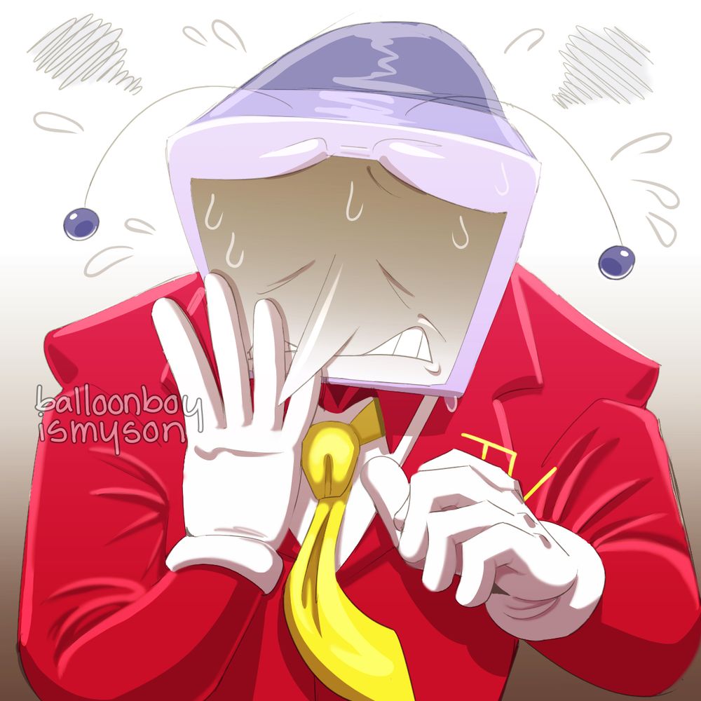 Tenna from Deltarune sweating with a very nervous expression.