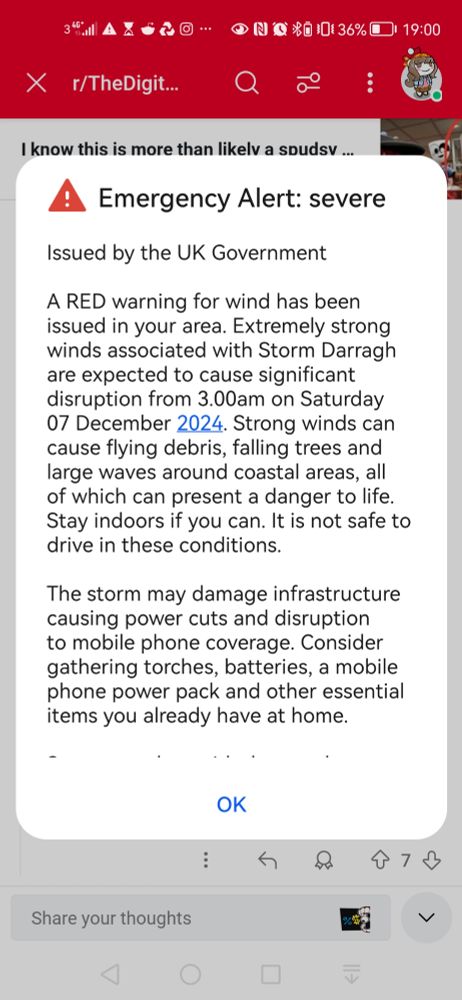 A Red Weather Warning phone alert for extremely strong winds