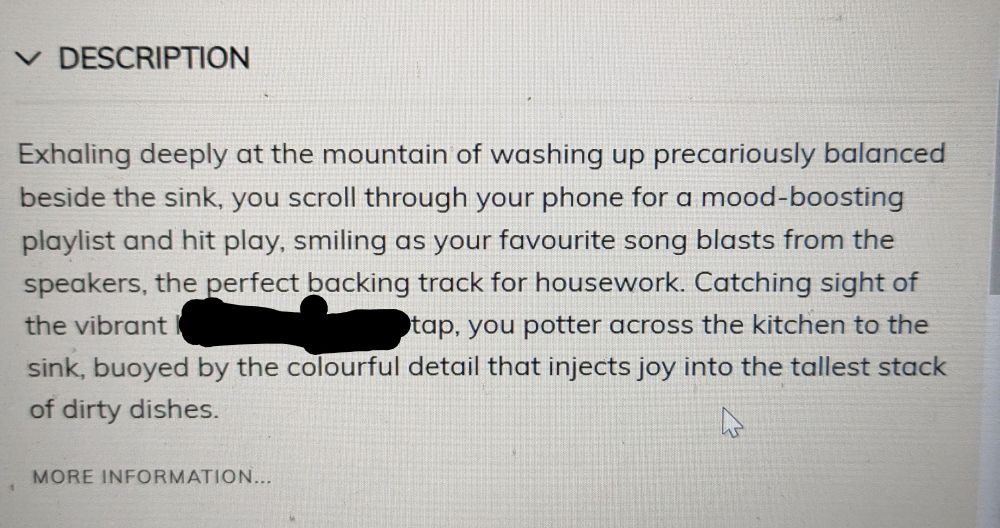 Copy for a kitchen tap that looks like it's fanfiction (starts with a gerund / is narrated in second person / is trying too hard to be lyrical)