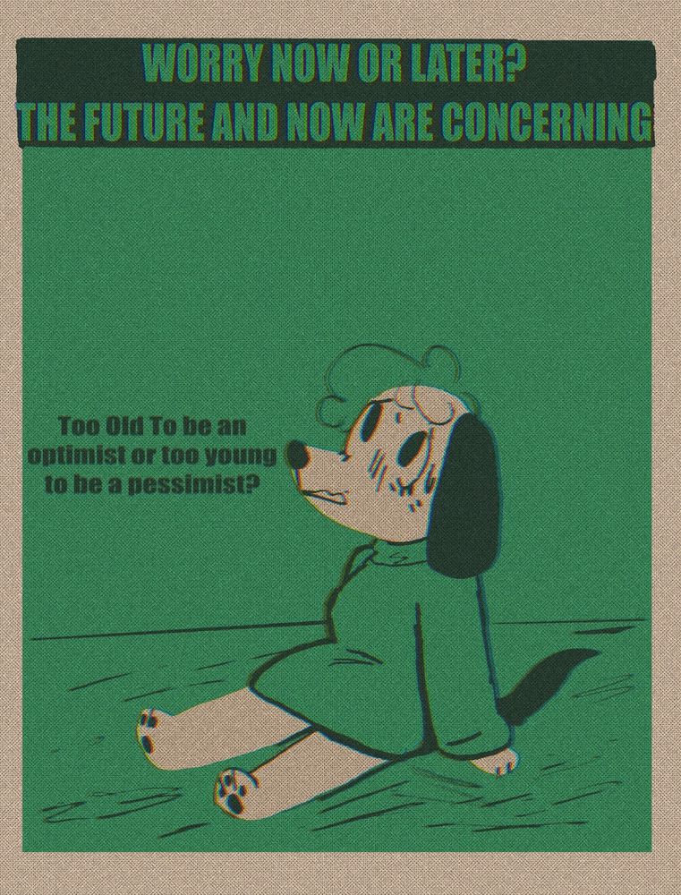 Dog girl stressed about how bad things are in the future and currently. It’s hard to look forward for the future when things now has been getting worse. And trying to be positive feels like you’re delusional..