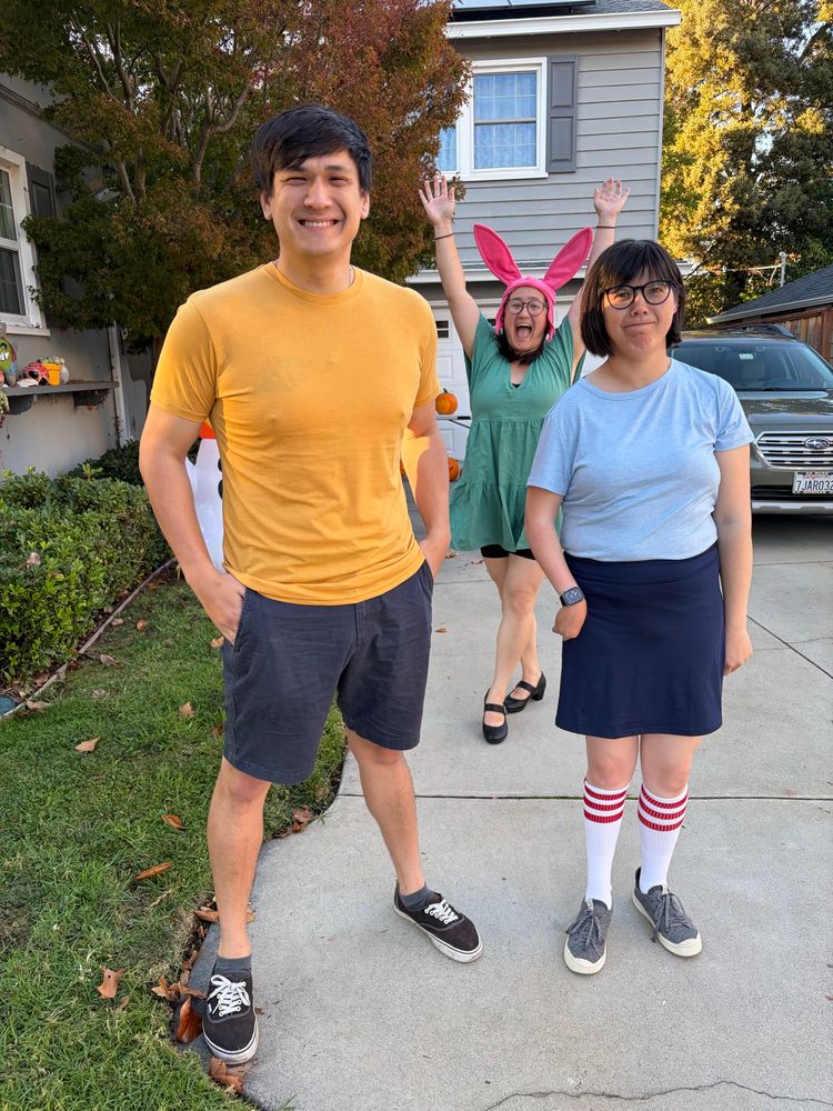 Three people dressed up as the Belcher kids from Bob’s Burgers