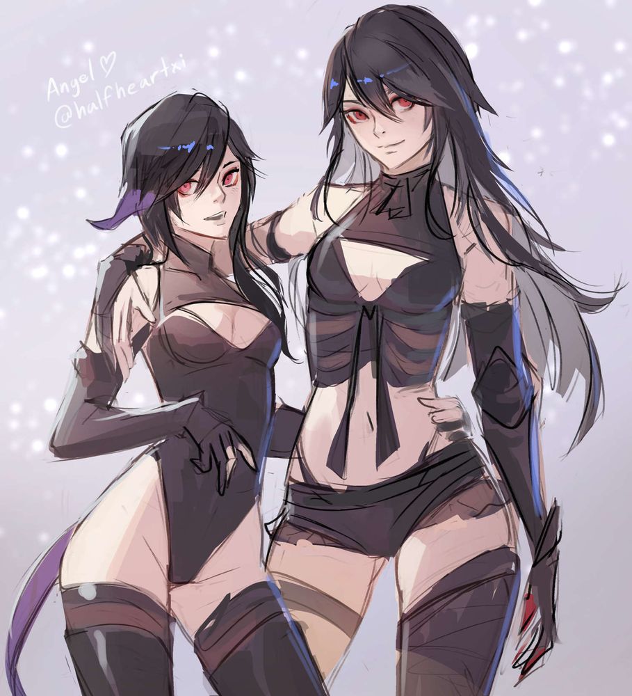 My OC Raven (right) and my FFXIV character (left) standing together.