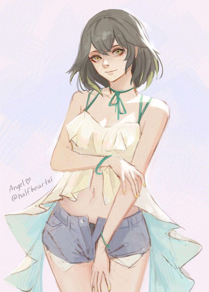Fan art of Sphene from Final Fantasy XIV in summer clothes.