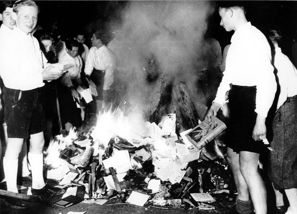 Nazi youth burning books in Germany in 1938