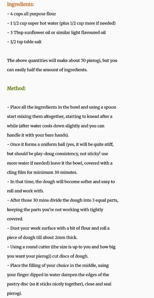 Recipe for vegan pierogi dough 