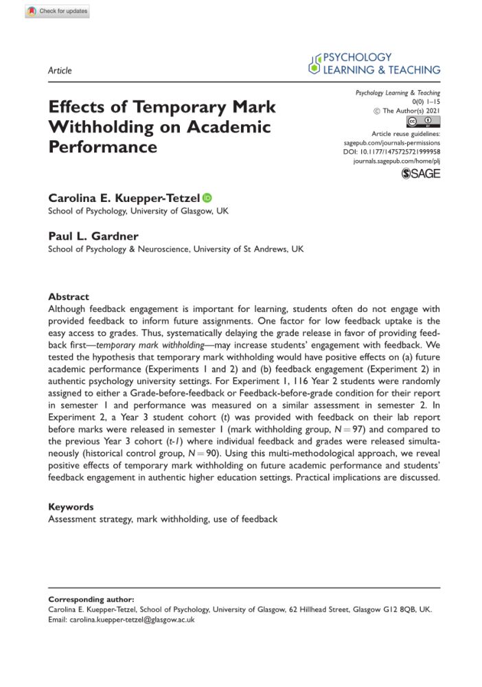 (PDF) Effects of Temporary Mark Withholding on Academic Performance