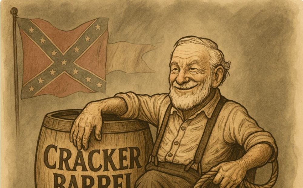 The geezer on the slop keg is a mascot for bad food, racist comfort, and white grievance politics dressed up as a South that never stopped grieving the Confederacy.