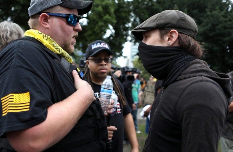 a far right protestor vs Antifa in Portland, Oregon, 2019