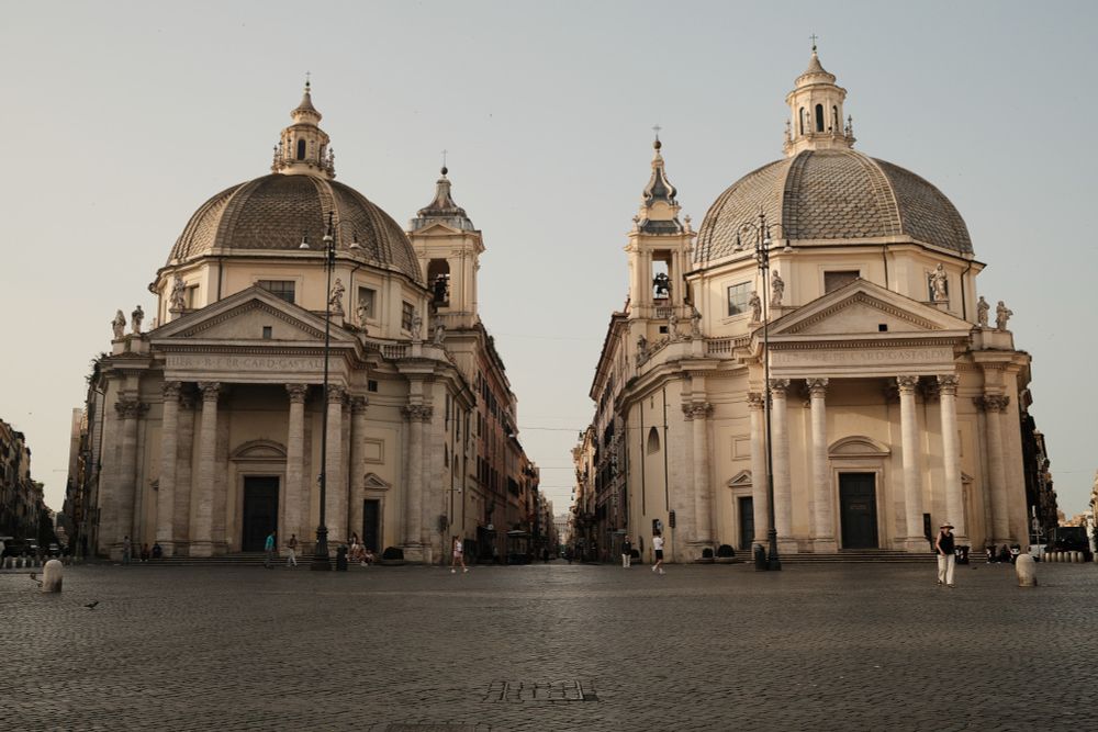 Chiesa di Santa Maria dei Miracoli in Rom, Italy just after Sunrise