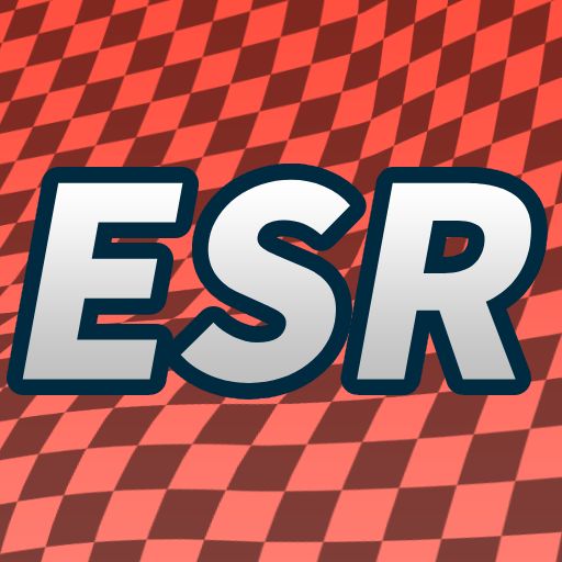 The English Speedrun Restreams logo. The background is a red checker flag pattern, and the foreground has big, bold text that reads "ESR".