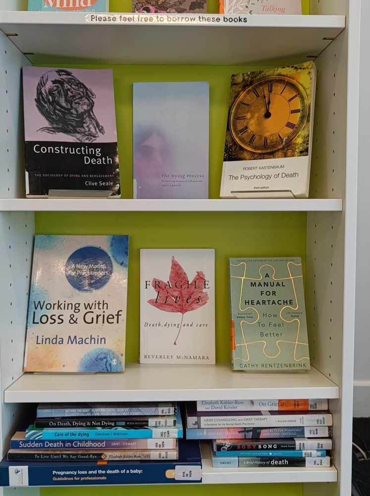 A selection of books and a DVD from our library stock around death and grief