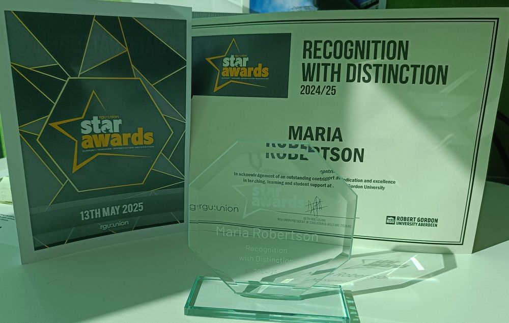 Star Awards Programme, Recognition with Distinction certificate and glass award for Maria Robertson 