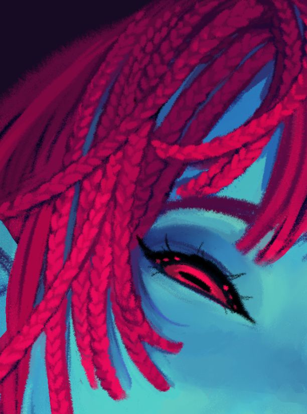 work in progress of a drawing of braided hair