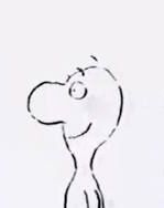 A cartoon person in profile looking straight ahead and smiling.  This is the guy with the flip top head from 1980s Reach toothbrush commercials, in his unflipped form.