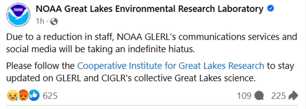 A screenshot of a Facebook post from the NOAA Great Lakes Environmental Research Laboratory