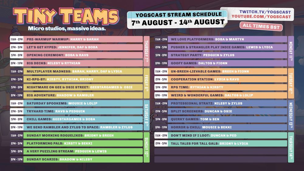 For full text, please see: twitch.tv/yogscast/schedule