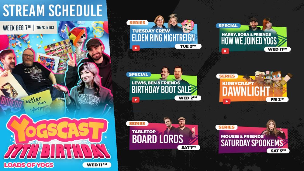 For full text, please visit: twitch.tv/yogscast/schedule