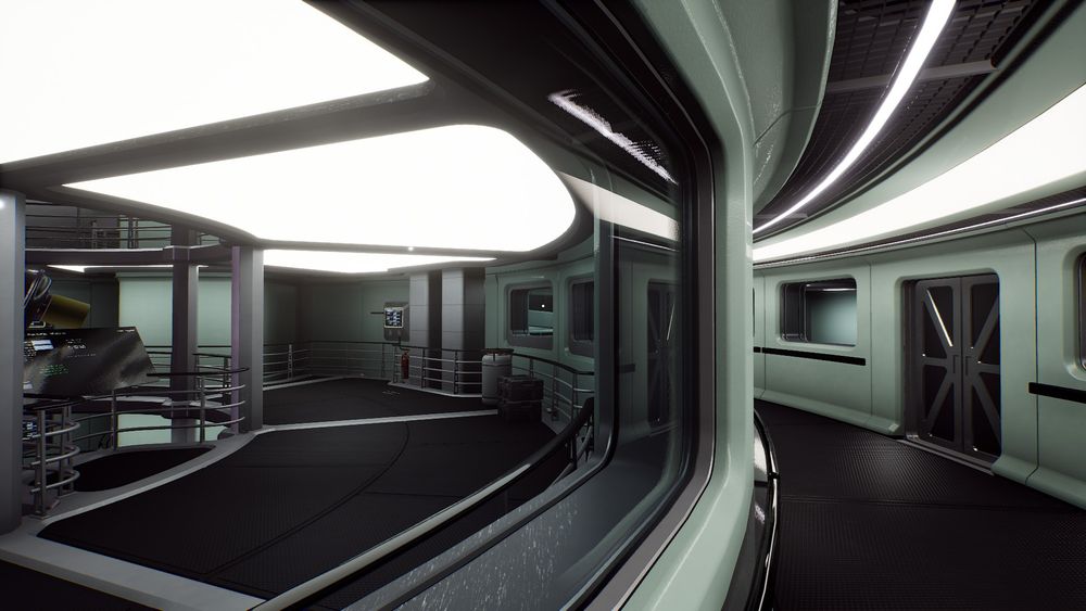 You are in a corridor looking through the window into a room