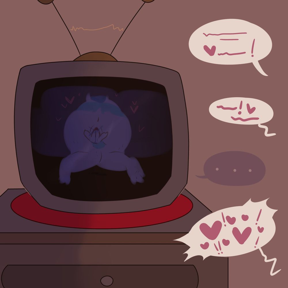 The second drawing cuts to the CRT (Tenna) showing a reflection of what Toriel is doing and HOW much he is in fact seeing.

There’s off screen text from Toriel, possibly indicating she’s climaxing.

He just reacts with a “…” and small static from his antennas 