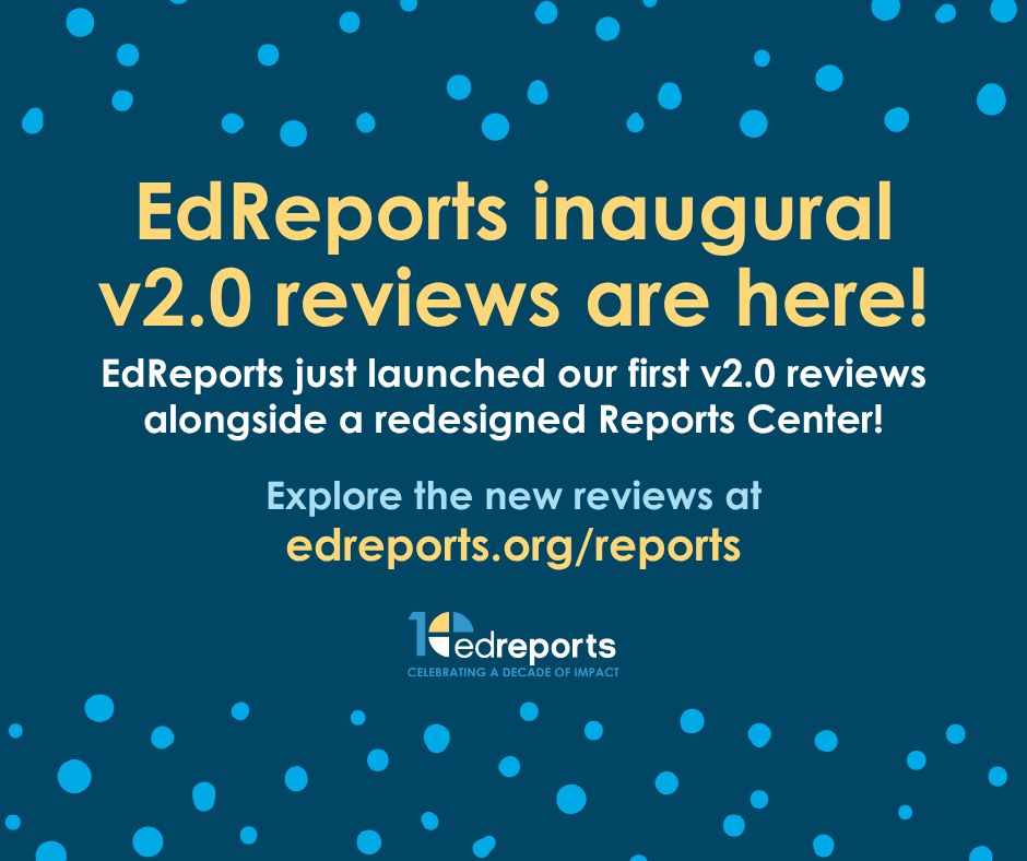 Promotional image for EdReports v2.0 review launch