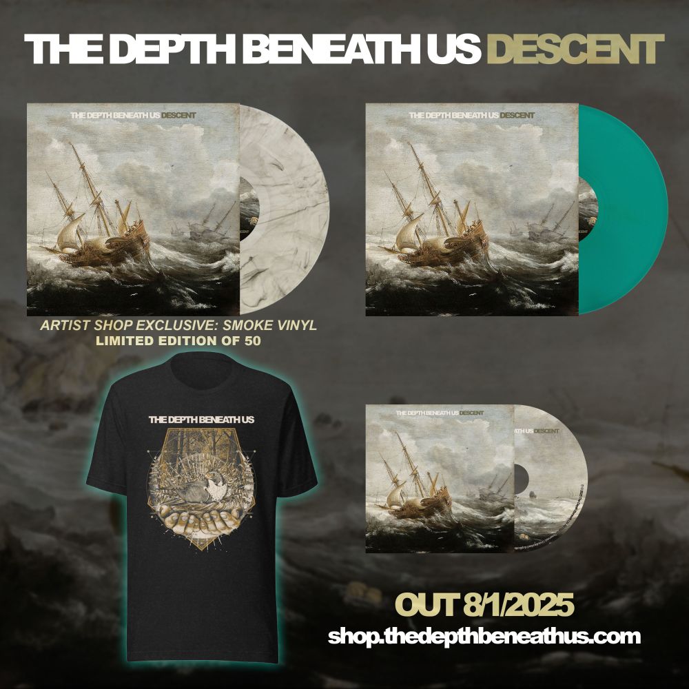 The Depth Beneath Us merch, including vinyl 2LP, CD, and t-shirt