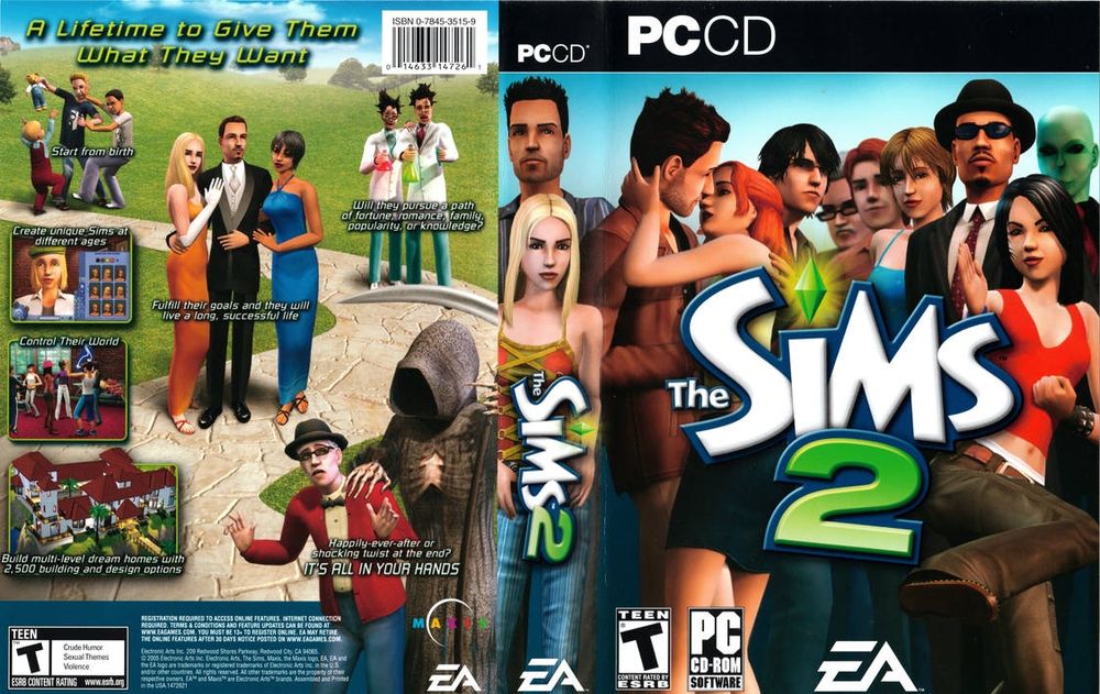 Box art for Sims 2 on PC. 