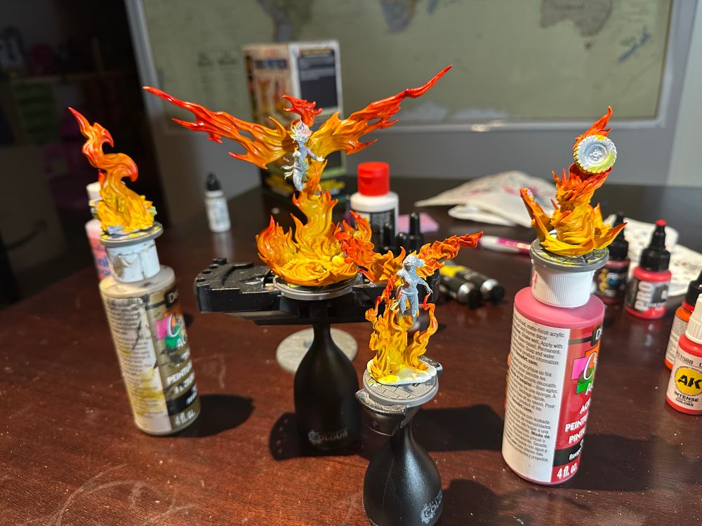 A work in progress picture of the MCP Phoenix models. Only the fire is painted.