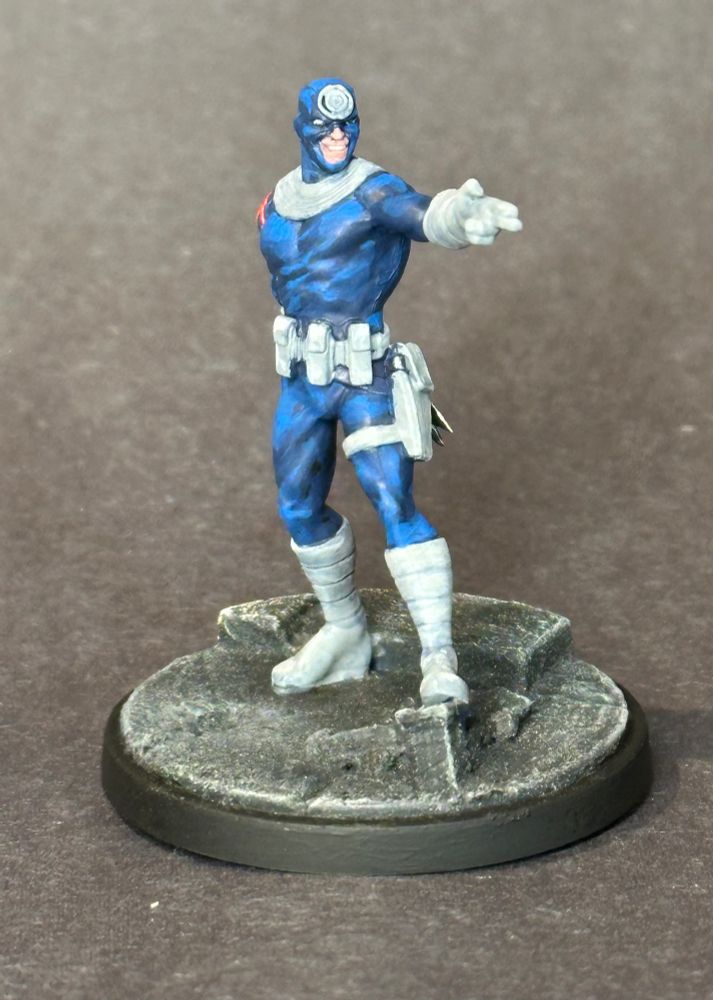 Painted minister of Bullseye from Marvel Crisis Protocol.