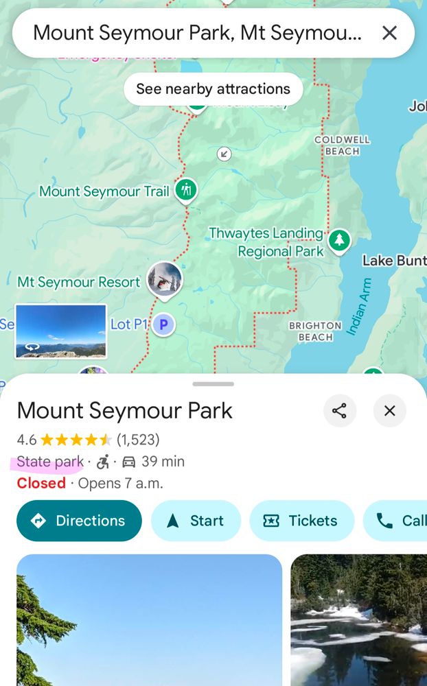 Google Maps showing a provincial park as a "state park"