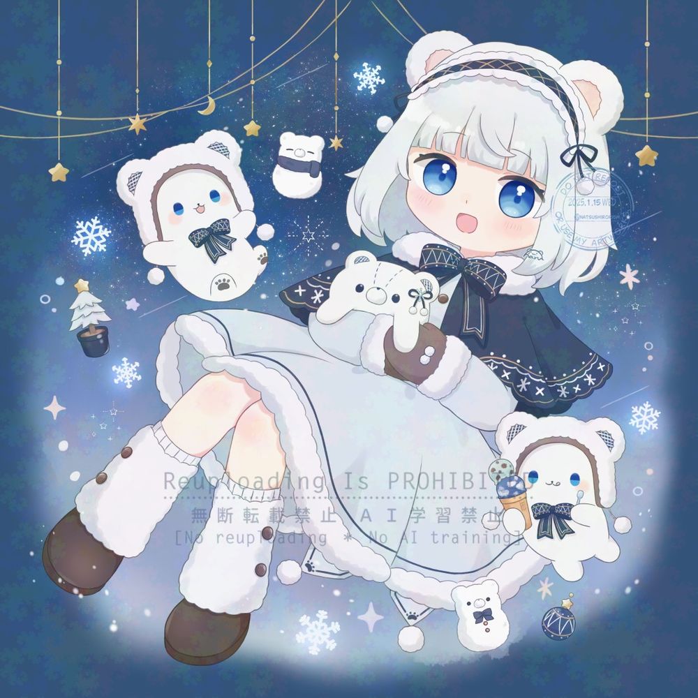 夏白はるの創作キャラ・シロちゃんの冬服のイラスト