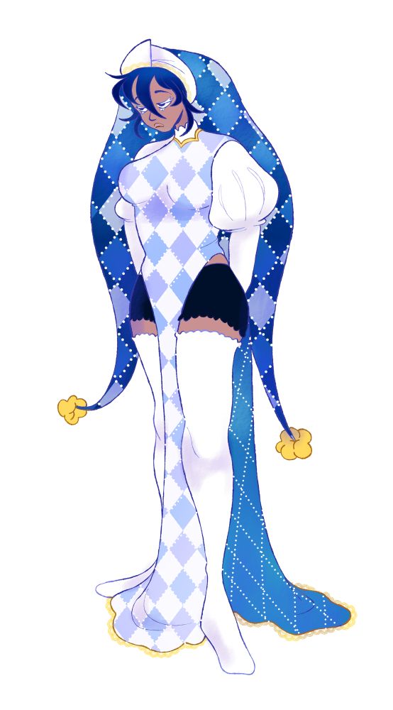 a tall, sleepy clown. princess of a mirror palace