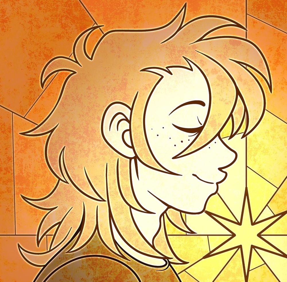 a stained glass mirror, showing a side silhouette of a familiar face