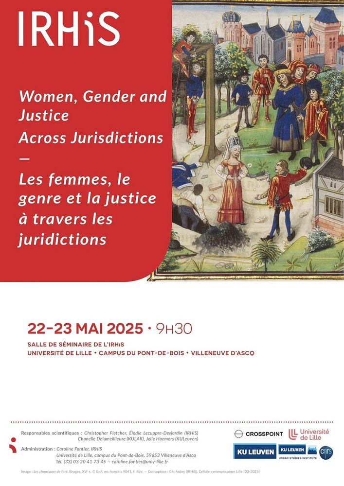 An event poster for the IRHis conference in Lille, France - "Women, Gender and Justice: Across Jurisdictions"; May 22-23 at the Université de Lille.

Dr. Tim Stretton of Saint Mary's University was an invited speaker, presenting on the topic, “Married Women’s Changing Access to Litigation in Early Modern England: Coverture, Status and Contract”. 

Also in May, Dr. Stretton participated as an invited specialist at a roundtable at "Scribes and Inky Fingerprints: Collaborative and Mediated Authorship in Early Modern English Manuscripts Conference"; Leiden University, The Netherlands. His paper was titled “Perjury in the Archives”. 

Dr. Stretton's recent publications include the book “Marriage, Separation, and Divorce in England 1500-1700”, with Dr. Krista Kesselring (Oxford University Press, 2022).

Learn more about his teaching and research: https://www.smu.ca/history/history-tim-stretton.html