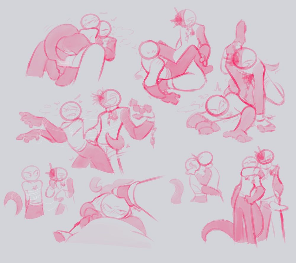 January doodle page of non-canon lesbian ship between my ocs, Kro and Nox
Kro, the one with a tail, is a closeted transwoman
Nox, harlequin one, is a butch woman