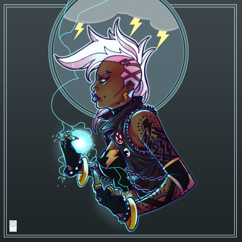 Fanart of the X-Men's Storm with a version of her Mohawk, punk, look.