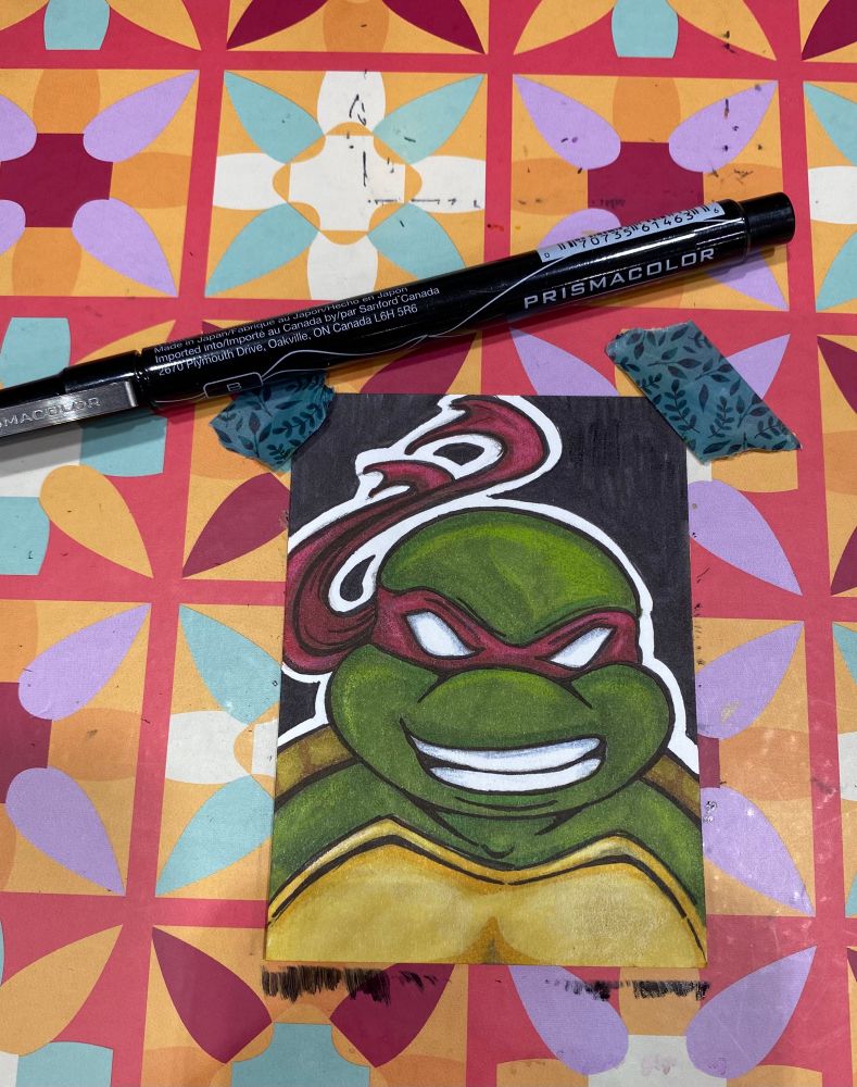 Teenage Mutant Ninja Turtles colored sketch card of Raphael done with Ohuhu markers.