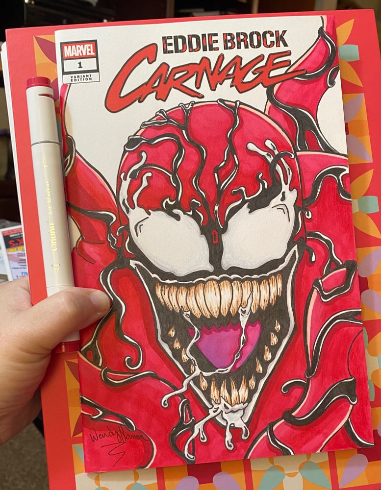 Eddie Brock Carnage blank variant cover with Carnage done in Ohuhu markers.