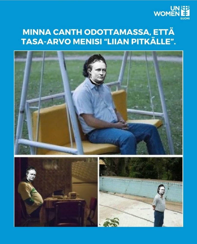 Minna Canth odottamassa että tasa-arvo menisi "liian pitkälle". Canthin  kasvot ympätty waiting- meemiin