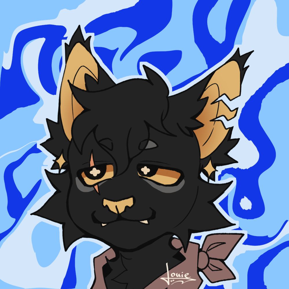icon commission of a black and yellow cat character with a brown bandana