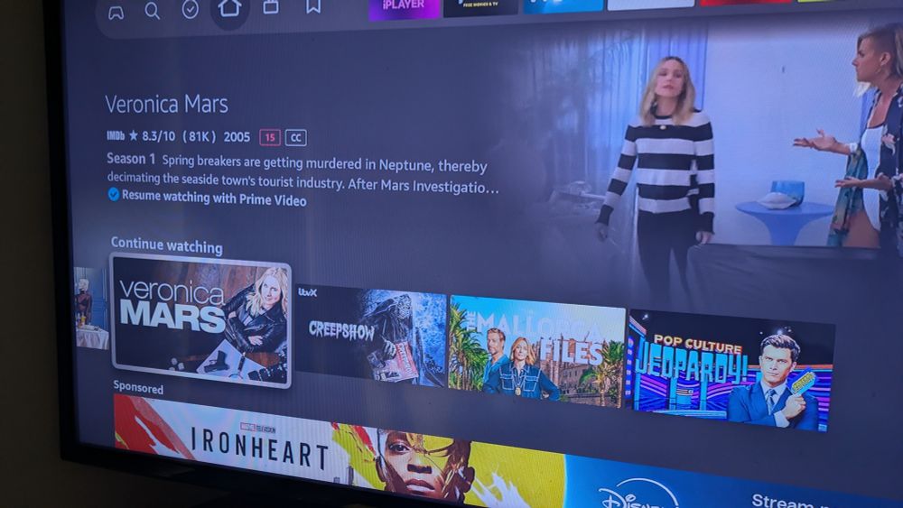 A screen showing Veronica Mars, Creepshow and The Mallorca Files