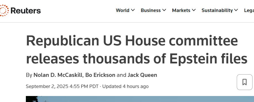 Reuters headline: Republican US House committee releases thousands of Epstein files