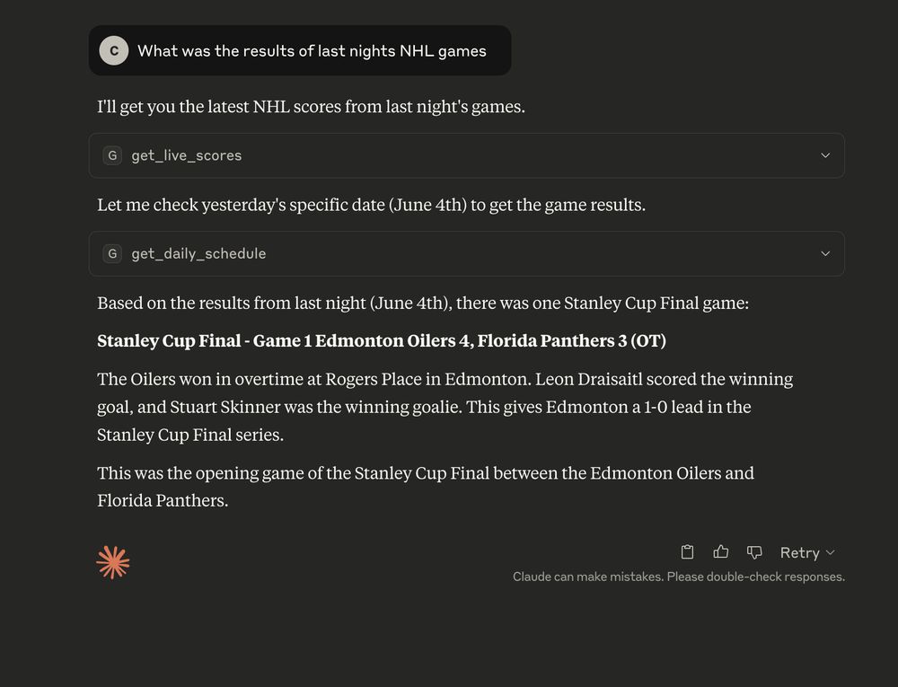 Claude using nhl-mcp